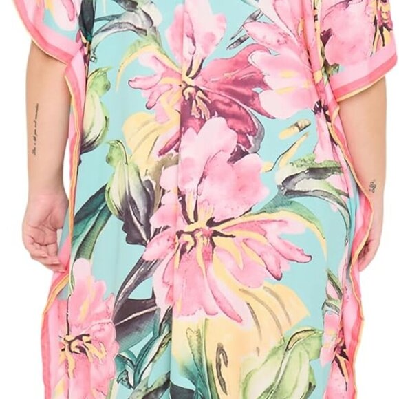 Plus Size Kaftan Dress Polyester Maxi Cover Up Summer Beach V-Neck - Picture 7 of 7